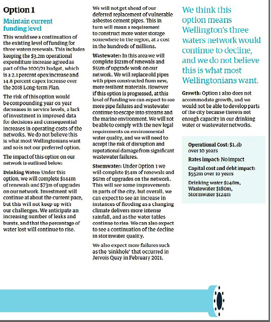 Option 1 - an extract from the Wellington City Council's consultation document.